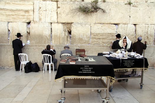 Orthodox Jewish Men at the Western Wall in Jerusalem. Israel