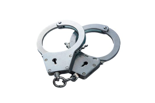 Metal handcuffs on a white isolated background. High quality photo