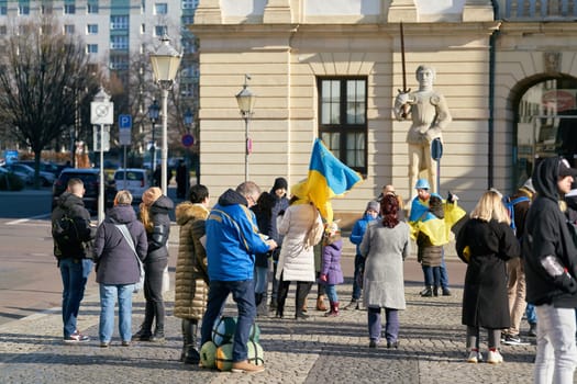 Demonstration against Putin and the invasion of Ukraine by Russian troops in the center of Magdeburg in Germany