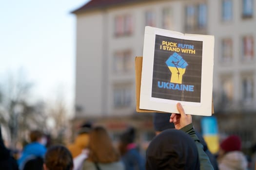 Demonstration against Putin and the invasion of Ukraine by Russian troops in the center of Magdeburg in Germany