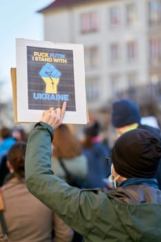 Demonstration against Putin and the invasion of Ukraine by Russian troops in the center of Magdeburg in Germany
