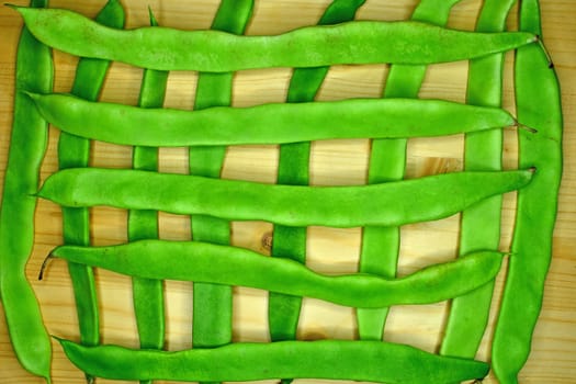 green, fresh beans in a closeup