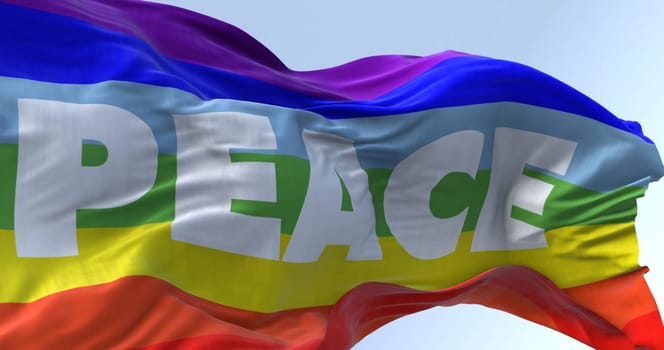 the rainbow flag of peace flying in the wind. No war movement