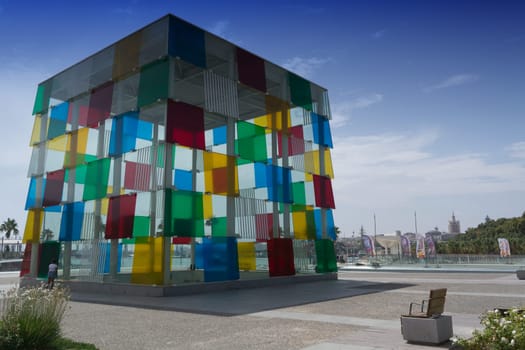 MALAGA, COSTA DEL SOL, SPAIN -  AUGUST 29, 2019: .Centre Pompidou at Port of Malaga on the Costa del Sol in Andalusia, Spain