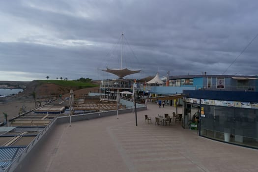CRAN CANARIA, MELONERAS - NOVEMBER 14, 2019:.Bars and restaurants on the coast of Las Canteras beach in the city of Las Palmas