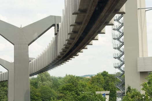 DUESSELDORF, NRW, GERMANY - JUNE 18, 2019:.Sky-Train funicular in airport. Copy space for text. Close-up.