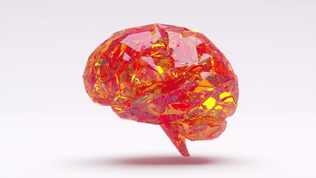 Glass bright model of brain with 3d render gradient faces. Artificial intelligence in realistic decorative design. Symbol of multifaceted creative thinking and digital development.
