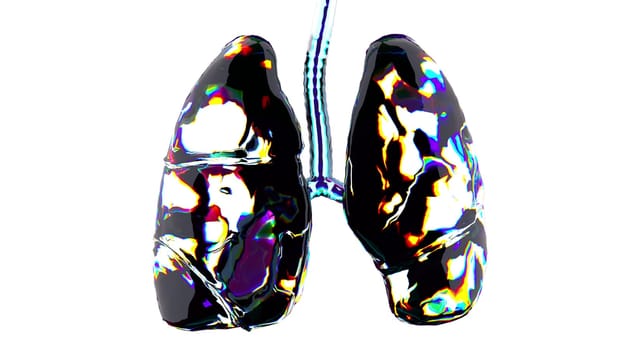 Respiratory organs with 3d render abstract diamond plating with mottled textures. Anatomical hemilobes with decorative design. Diagnosis of lung diseases with concept of proper lifestyle.
