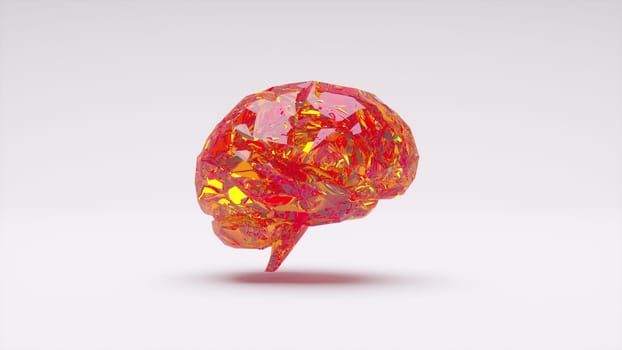 Glass bright model of brain with 3d render gradient faces. Artificial intelligence in realistic decorative design. Symbol of multifaceted creative thinking and digital development.