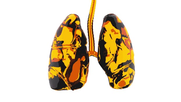 Respiratory organs with 3d render abstract diamond plating with mottled textures. Anatomical hemilobes with decorative design. Diagnosis of lung diseases with concept of proper lifestyle.