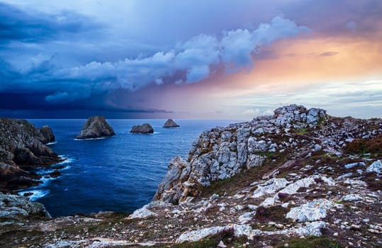 Pen-Hir Cape and the atlantic ocean in Crozon peninsula, Brittany, France