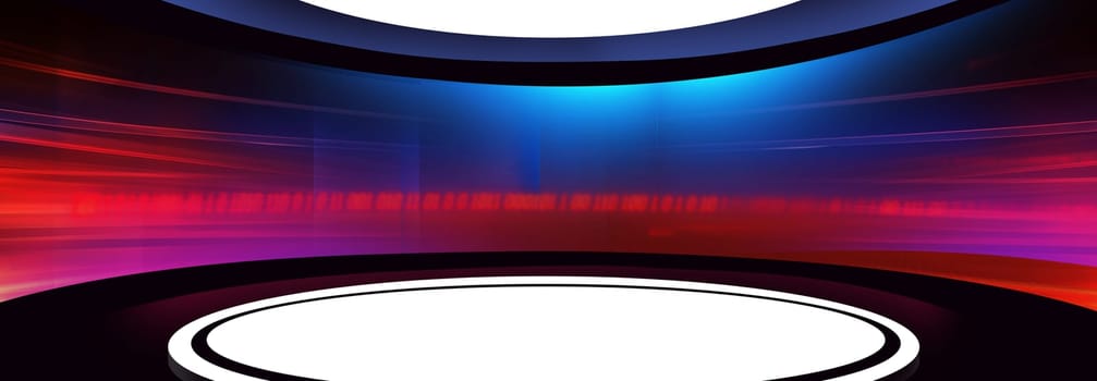 Wide studio space with curvilinear big screen at background, suitable for general news background. 3d illustration