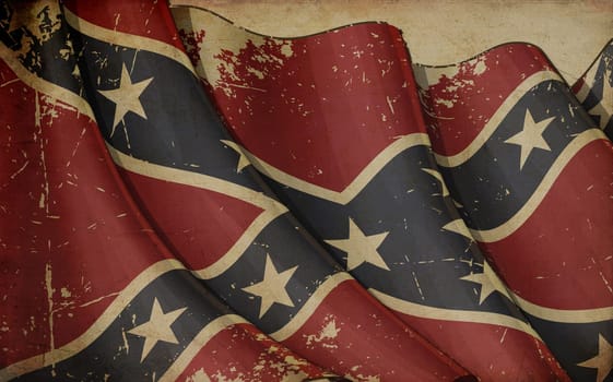 Illustration of a rusty Confederate Rebel Ensign printed on old paper