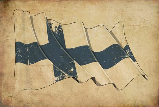 Wallpaper depicting an aged paper, textured background with a scratched illustration of the flag of Finland