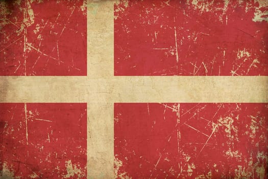 Grunge Background, Illustration of a rusty, scratched, sepia, aged Danish.flag.