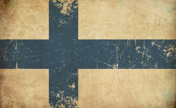 Grunge Background, Illustration of a rusty, scratched, sepia, aged Finnish flag.