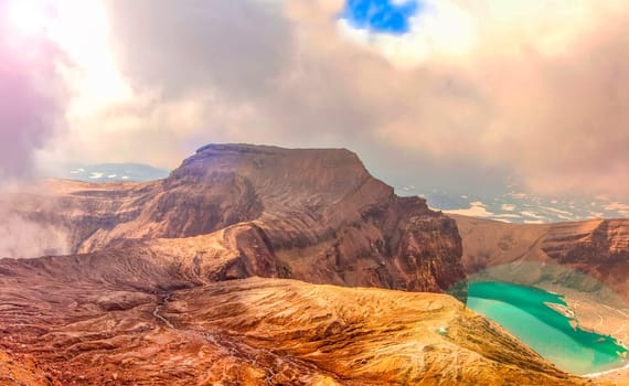 The Green lake in the mouth of Gorely volcano in Kamchatka Peninsula