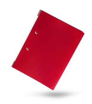 The Office red folder for binding with shadow isolated on white background.