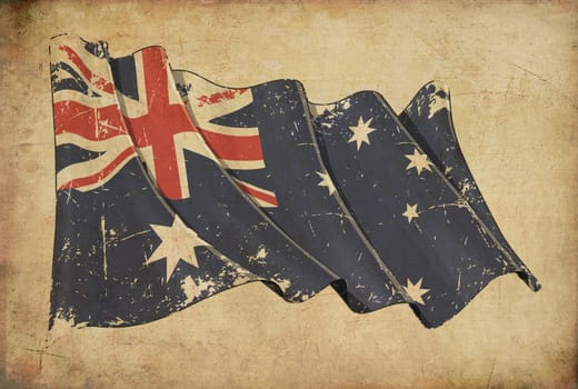 Wallpaper depicting an aged paper, textured background with a scratched illustration of the Australian flag
