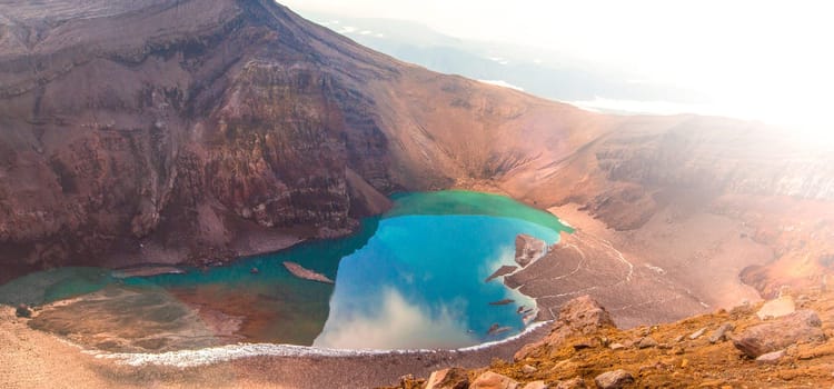 The Green lake in the mouth of Gorely volcano in Kamchatka Peninsula