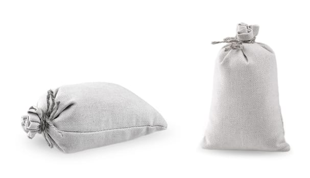 The set of White Bags of burlap isolated on white background