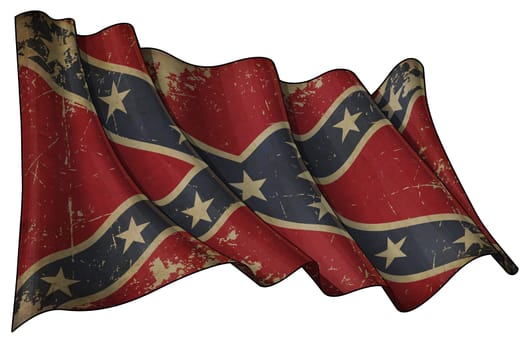 Illustration of a Waving Aged Confederate Rebel Battle flag