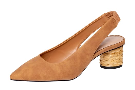 High heel pumps isolated. Close-up of a single elegant leather female sexy high-heeled shoe. Clipping path. Beige shoes or sandals fashion isolated on white.