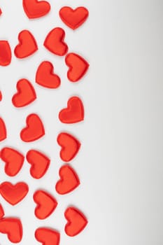 Valentine day white wood background with red hearts background. Valentines day or love concept, copy space