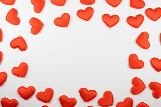 Valentine day white wood background with red hearts background. Valentines day or love concept, copy space