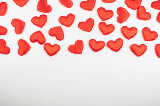 Valentine day white wood background with red hearts background. Valentines day or love concept, copy space