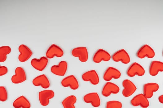 Valentine day white wood background with red hearts background. Valentines day or love concept, copy space