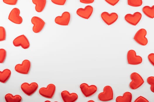 Valentine day white wood background with red hearts background. Valentines day or love concept, copy space