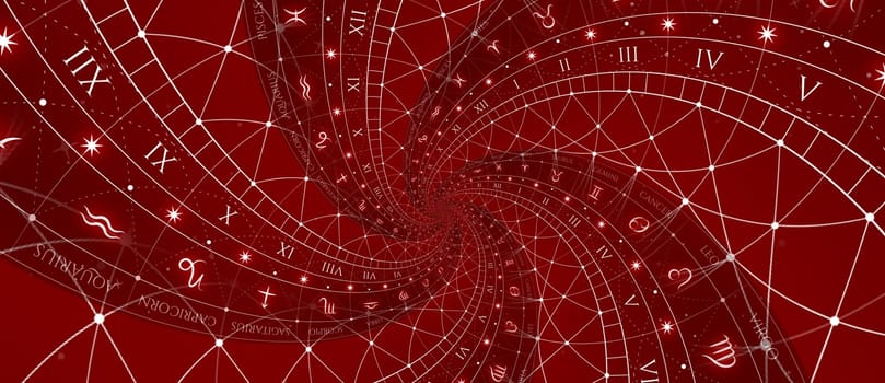 Zodiac Signs Horoscope background. Concept for fantasy and mystery - red