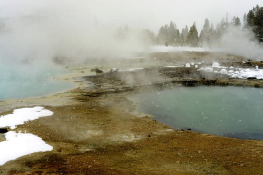 Geothermal pool in winter Yellowstone National Park