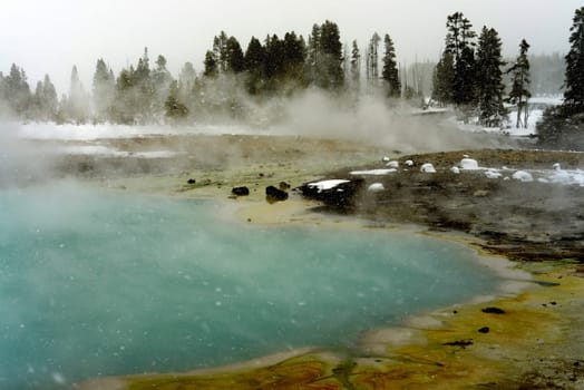 Geothermal pool in winter Yellowstone National Park