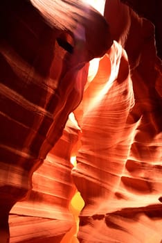 Sunlight coming into antelope Canyon on the Navajo Indian reservation in Northern Arizona