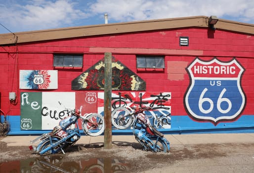 Decorations in the city of Seligman in Arizona at the historic Route 66. USA