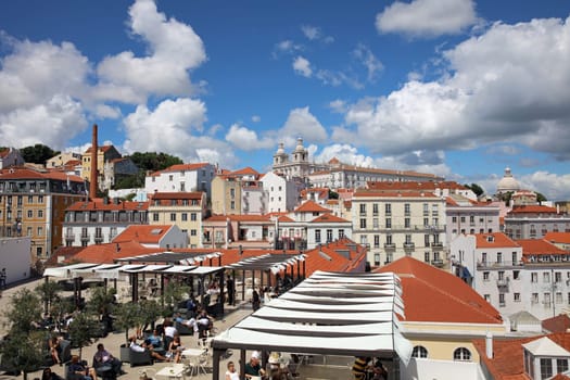 View from Miradouro de Santa Luzia to Alfama downtown in Lisbon. Portugal