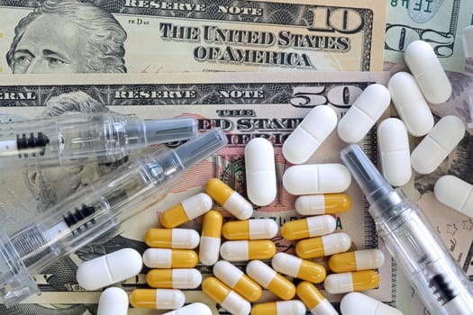 US Dollars with Pills and Syringe