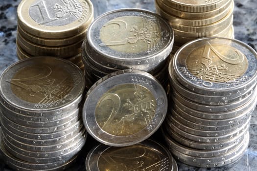 Stacks of Euro coins