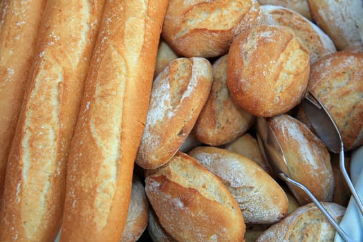 Bun Rolls and Baguette in a Basket
