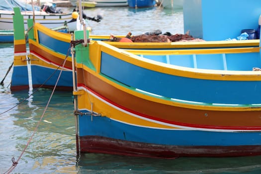 Fisherboat called Luzzu in Marsaxlokk Harbor. Malta