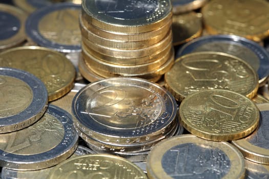 Stacks of Euro coins