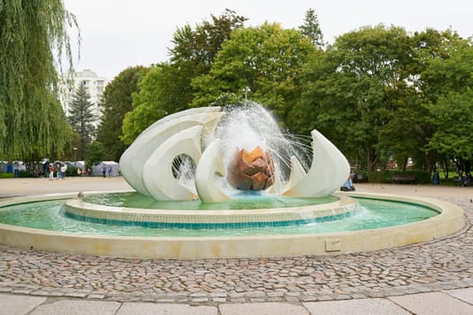 The fountain Szczęki Prezydenta in a park in Kolobrzeg in Poland on the Baltic Sea