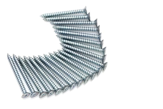 silver tapping screws isolated on white background