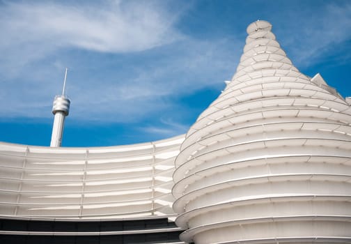 Poitiers, France - September 18 2010: Beautiful unique architecture of IMAX Laser 4K movie theatre building detail at Le Futuroscope in Poitiers
