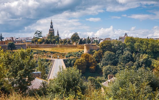 Dinan city, view from the other side of the viaduct, Brittany, France
