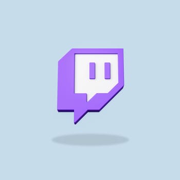 Twitch Logo 3D Shape Isolated on Flat Blue Background with Shadow 3D Illustration