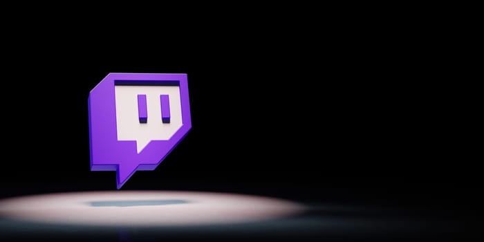Twitch Logo 3D Symbol Shape Spotlighted on Black Background with Copy Space 3D Illustration