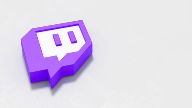 Twitch Logo 3D Symbol Shape on Plastered Light Grey Background with Copy space 3D Illustration